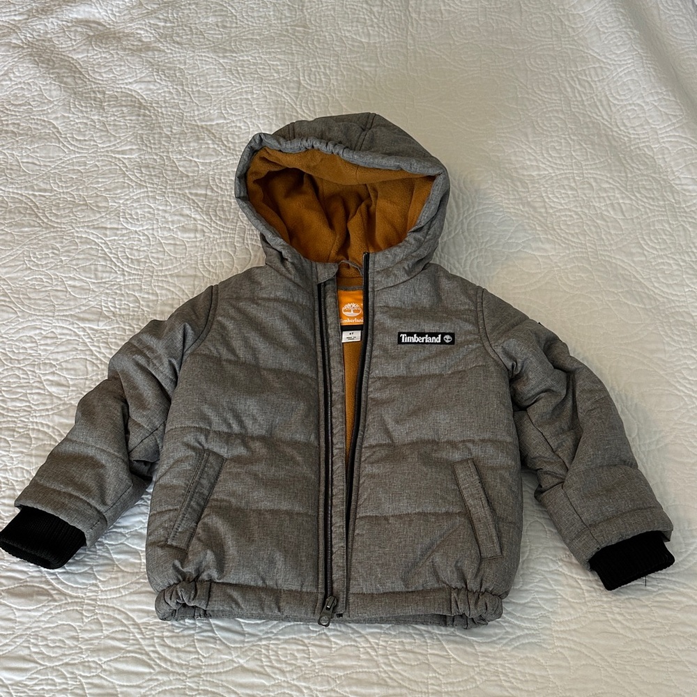 Timberland Gray and Tan Hooded Jacket